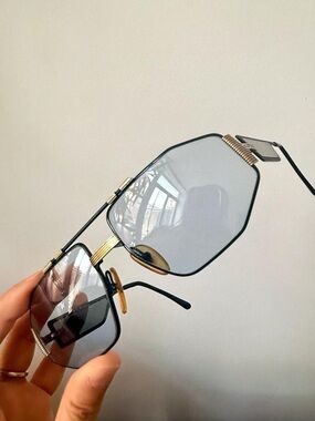 Vintage Christian Dior Monsieur Geometric Sunglasses with Black & Gold Frame